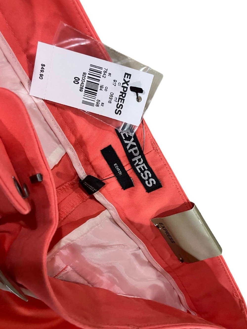 Express Coral High-Rise Bermuda Shorts with White Belt - Picture 2 of 5